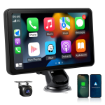 CARabc D7 Pro Kaasaskantav Juhtmevaba Autostereo 7 Puuteekraaniga, CarPlay, Android Auto, Tagurduskaamera 7" must