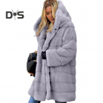 Naiste talvejope pluss suurus kunstkarusnahast vaba kapuutsiga pealisr&otilde;ivad keskmise pikkusega kihiline termiline pl&uuml;&uuml;sjakk igap&auml;evat&ouml;&ouml;ks &otilde;ues XXXXXL