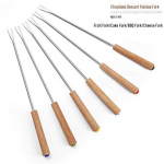 6-osaline tammepuust k&auml;epidemega kahvlikomplekt: Puuviljad, juust, grill, &scaron;okolaad ja kuumad kahvlid