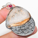 Agate Geode Slice, Rubillite 925 Sterling Silver Jewelry Pendant 2.60 r6o60