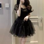 First Love Retro v&auml;ike must kleit: Dark Perspective, Pure Desire, puhvis varrukatega suvine l&uuml;hike seelik. Small must