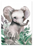 Plakat słoń w liściach plakaty dla dziecka 21x29,7 cm A4