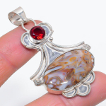 Rock Fossil, Garnet Handmade 925 Sterling Silver Jewelry Pendant 2.36 w4w08