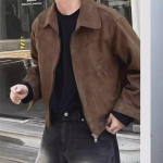 Maillard Men's American Retro Brown Suede Jacket - Vintage Short Flight Jacket for Spring and Autumn L tumepruun v&auml;rv