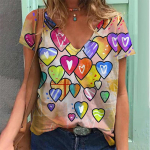 V&auml;rviline s&uuml;da 3D-prindiga T-s&auml;rk Naiste Retro l&uuml;hikeste varrukatega V-kaelusega T-s&auml;rgid Y2k Top Harajuku T&auml;navar&otilde;ivad Suurem&otilde;&otilde;dulised T-s&auml;rgid T&uuml;drukute riided S