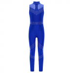 T&uuml;drukute varrukateta v&otilde;rk-patchwork jumpsuit, t&auml;ispikk s&auml;delevate strassidega leotard iluuisutamiseks ja tantsimiseks 13-14 Years sinine