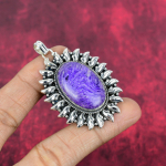 Charoite Handmade Gemstone Pendant, 925 Solid Sterling Silver Pendant Antique Jewelry, For Engagement Gift 2.36 Inches lilla
