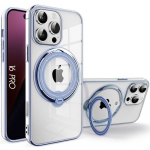 Coque pour iphone 16 pro, protection silicone antichoc avec contour bleu et support magn&eacute;tique