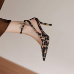 Krazing Pot Lamba seemisnahk Suvine Suurus 42 Leopardikujundus Slingback &Otilde;hukesed k&otilde;rged kontsad Naistele Naiste Terava ninaga pumbad 35 leopard