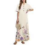 Naiste Mood Tr&uuml;kiga &Ouml;&ouml;s&auml;rk Koduriided L&uuml;hikeste Varrukatega Taskutega &Ouml;&ouml;s&auml;rk Pikk Kleit L beež