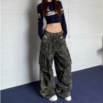 RogueWave S&otilde;jav&auml;erohelised teksap&uuml;ksid K&otilde;rge v&ouml;&ouml;koht Vintage Sirge Kotid Y2K Denimip&uuml;ksid Hip Hop Ameerika Mood Lai s&auml;&auml;rega Denimip&uuml;ksid S armee roheline v&auml;rv