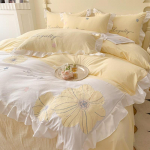 Prantsuse pehme pestud puuvillane neljaosaline komplekt, tikitud volangidega tekk voodilina 1.8m bed