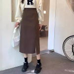 Naiste s&uuml;gisene poolpikk seelik Korea stiilis k&otilde;rge v&ouml;&ouml;kohaga mustad A-joonega seelikud XL