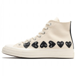 Comme des Gar&ccedil;ons PLAY x Converse Chuck 70 High Multi Heart - Milk Black Unisex Tossud Cream Egret A08148C 39