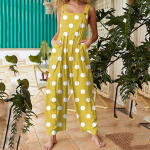 Naiste vabaaja kombinesoon varrukateta t&auml;pilise mustriga puuvillane kombinesoon XL kollane