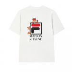 FILA X Maison Kitsune Rebane T-s&auml;rk V&auml;rviline Rebane Mood Klassikaline Mitmek&uuml;lgne Mugav L&uuml;hike Varrukas Unisex Topid Pilvevalge F11U529101F-WT XXL