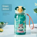 Laste Joogipudel 400ml Plastikust Joonisfilm Beebi V&auml;ljas Kool Kaasaskantav K&otilde;rrega K&otilde;rge Temperatuurikindel Veetass 400ml roheline