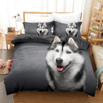 Loom Koer Husky Tekikott T&auml;iskasvanud Lapsed Kodutekstiil Armas Voodipesu 2/3 Voodipesukomplektid Kahekohaline Voodi King Suur T&auml;issuurus Dekoratsioon Kodu EU Twin 135x200cm gray