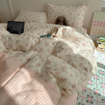 Seersucker lilleline voodipesu neljaosaline komplekt Pestud nahas&otilde;bralik hingav linad Tekikott Padjap&uuml;&uuml;r 1.2m bed