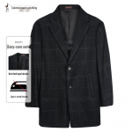 Men's Mid-Length Plaid Wool Blend Overcoat 2XL