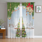 J&otilde;ulude lumememme lumestseeniga t&uuml;llkardinad elutoa kaunistamiseks, l&auml;bipaistev &scaron;ifoonist l&auml;bipaistev aknakardin W50H130(CM)x2pcs&Grommet Top