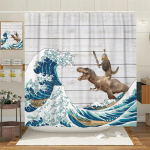 Naljakas kass, ratsutamine dinosaurusega du&scaron;ikardinad armsad loomad, merelained, surfilaud, loominguline laste vannikardina komplekt kangast vannitoa sisustus 90x180cm-35x70in