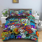 Graffiti Voodipesu Komplekt Graafiline Tekikott Teismelised T&auml;iskasvanud Hip Hop Hippie Tekikate Seina Linnat&auml;nava Kunst Pol&uuml;ester Tekikate 70x133cm 2pcs blue