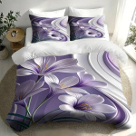 Kerge luksuslik lilla lillemustriga tekikott, kuninganna/kuninga suurus, 3D digitaalselt tr&uuml;kitud voodipesu, pehme ja mugav, 3-osaline komplekt 150x200cm 3pcs