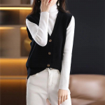 Naiste avar k&otilde;rgekvaliteediline vest, kootud vest, villane V-kaelusega &uuml;hev&auml;rviline n&ouml;&ouml;p, varrukateta moodne mantel Kardigan Trend XS kaamel