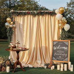 Kuldne satiinkardin 1 paneel Kortsudevaba drapeeritud fototaust &otilde;mblusega kardinapuu jaoks Pulmade S&uuml;nnip&auml;eva Beebipeo Peo Taustaks Drapeeritud W140XH600cm &scaron;ampanjav&auml;rvi