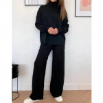 S&uuml;gistalvine kaheosalised naiste komplektid kootud dressir&otilde;ivad, kaelusega kampsun, sirge s&ouml;rkimisp&uuml;kste &uuml;likonnad XL must