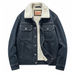 Moodne meeste pl&uuml;&uuml;sist ja paksendatud avara rev&auml;&auml;riga teksajakk XXXXL tumesinine v&auml;rv