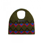 Marni Market Kirjalogo Geomeetriline Muster Tehnoloogiline Villane Totes Kott Naiste k&auml;ekotid Khaki-Roheline Sinine SHMH0049A1FW305JQV30 Basic Set (Bag+Dust Bag)