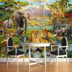 3D Laste Multikate Tapeet Loomamaailm Mets Foto Seinamaal Laste Magamistuba Elutuba Seinakatted Kodu Kaunistus 200 cm(W) x 140 cm(H)