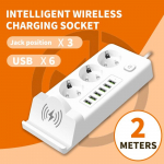 EL-i juhtmevaba laadimisega pikendusjuhe &ndash; mitme pordiga USB ja PD pistikupesa, juhtmega pikendus, sisseehitatud juhtmevaba laadija Jack*3+USB*6 valge