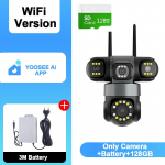 AIOOK V380 Pro 8MP 4K WIFI-kaamera kahe objektiiviga v&auml;listingimustes traadita IP-kaamera infrapuna-&ouml;ise n&auml;gemisega tehisintellekti inimese j&auml;lgimise CCTV-kaamera Camera+Battery+128GB