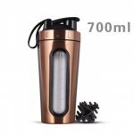 700ML Spordiproteiini &scaron;eikeri pudel Roostevabast terasest lekkekindel J&otilde;usaali veepudel Fitness vadakuproteiini pulbri segamisklaas skaalaga 700ML