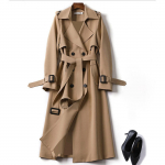 (SU)Naiste mantel Solid Slim Fit jope pikk &uuml;ler&otilde;ivas tuulejope Trench S khaki