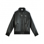 Puma T7 Kunstnahast Bomberjakk Logoga L&otilde;tv l&otilde;ige Retro Pesapallikrae T&otilde;mblukuga Pikkade varrukatega Unisex Jakk 636319-01 M