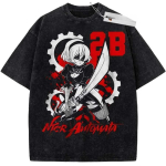 NieR Automata 2B Lahingur&otilde;ivastus Happega pestud graafilise tr&uuml;kiga T-s&auml;rk Punase aktsendiga Vintage m&auml;ngu anime Must &uuml;legabariidiline unisex t&auml;navar&otilde;ivastus T-s&auml;rk S