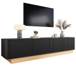 200 cm madal TV-kapp | Sooniline TV-kapp, 4 uksega suure hoiuruumiga, Meediakapp, K&otilde;rguse reguleeritavad riiulid, &Uuml;marad nurgad, MDF-materjal 200 x 40 x 47.5 cm must
