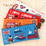 Students Pencil Bag Pen Case Cartoon London Style Zipper Cosmetic Pouch Coin Purse Oxford Bags punane