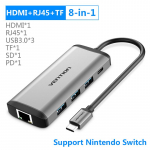 Vention Thunderbolt 3 doki USB-jaotur C-t&uuml;&uuml;pi HDMI USB3.0 RJ45-adapter MacBooki Huawei P20 Pro USB C-jaoturi jaoks hall v&auml;rv