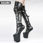 K&otilde;rged saapad JIALUOWEI 20cm &Auml;&auml;rmiselt k&otilde;rge kontsaga platvorm, paelad Fetish Heelles Horse Stallion kabjatald &uuml;le p&otilde;lve saapad jalgevahe k&otilde;rged saapad 37 matt must v&auml;rv