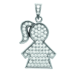Les Tr&eacute;sors De Lily [L3929] - Pendentif Argent 'Fille' blanc argent&eacute; (rhodi&eacute;) - 23x12 mm valge