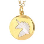 Les Tr&eacute;sors De Lily [R0412] - Collier Argent artisanal 'Licorne My Unicorn' nacre dor&eacute; - 13x13 mm valge