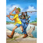 Teemantmaaling t&auml;isringi puur  Cartoon Fishing  Teemantkivist tikand ristpistes 20X30CM
