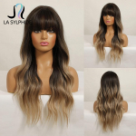 Pikad lainelised juured, tumedad ombre heleblondid tukkidega parukad naistele igap&auml;evaseks peol kasutamiseks