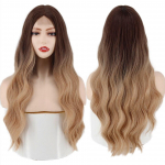 MISSQUEEN Long Wave parukas Ombre Brown Gold s&uuml;nteetiline parukas Cosplay keskmise osaga naiste naturaalne kuumakindel parukas 28inches
