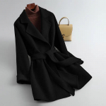 Villane mantel naiste s&uuml;gis- ja talvine kahepoolne villane paksendatud &otilde;huke keskmise pikkusega mantel XXL must